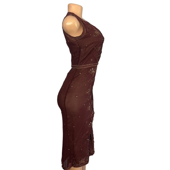3/$30 🍂 Massimo Dutti Dark Plum Silk Embroidered Shift Dress - Picture 6 of 12